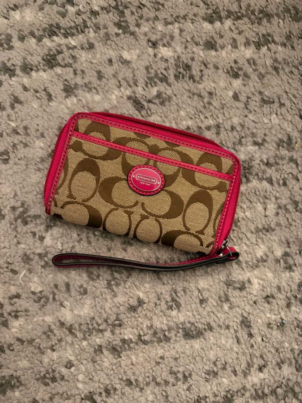 Coach Signature Canvas Wristlet Wallet in Brown and Pink
